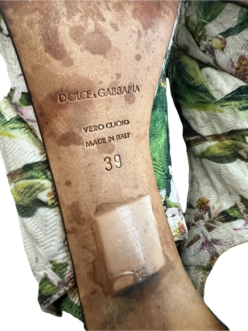 Dolce & Gabbana Women’s Green Floral Cloth Jaquard Y2K Peep Toe Heels Size 39